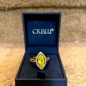Stunning 18K gold and white topaz halo marquise peridot ring two toned in citrus